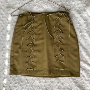 Olive faux lace up skirt